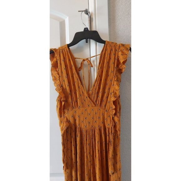 Patrons of Peace Womens Yellow Mustard Flutter Sleeve Jumpsuit Size S Back Tie - Picture 6 of 11